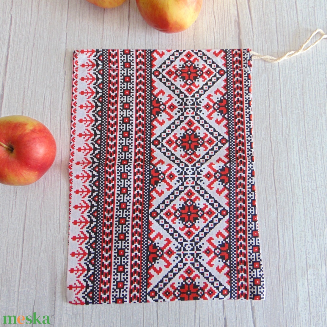 Textil zsák 19 x 26,5 cm / népi hímzés mintás - táska & tok - bevásárlás & shopper táska - zöldség/gyümölcs zsák - Meska.hu