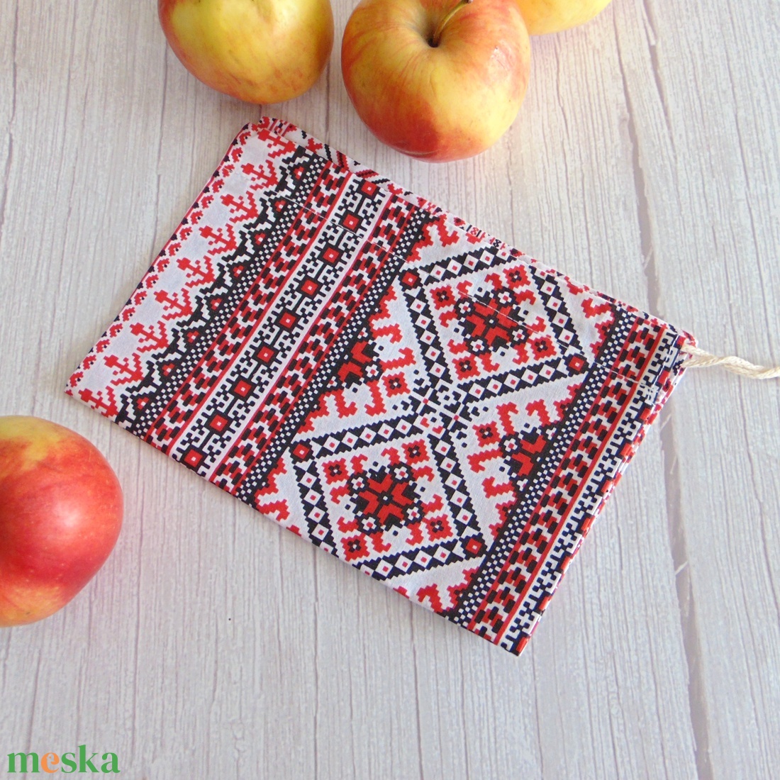 Textil zsák 19 x 26,5 cm / népi hímzés mintás - táska & tok - bevásárlás & shopper táska - zöldség/gyümölcs zsák - Meska.hu