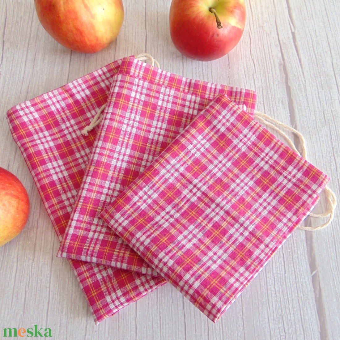 Textil zsák csomag / pink kockás - táska & tok - bevásárlás & shopper táska - zöldség/gyümölcs zsák - Meska.hu