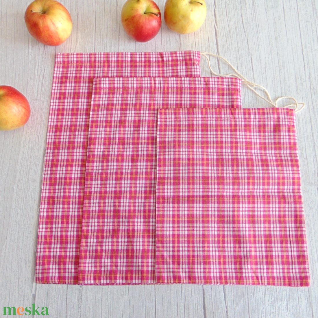 Textil zsák csomag / pink kockás - táska & tok - bevásárlás & shopper táska - zöldség/gyümölcs zsák - Meska.hu