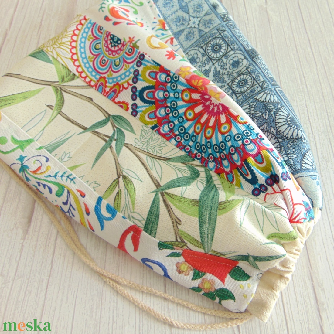 Kenyeres zsák - kis méretű / indák és virágok, csempe 02 - patchwork  - táska & tok - bevásárlás & shopper táska - kenyeres zsák - Meska.hu