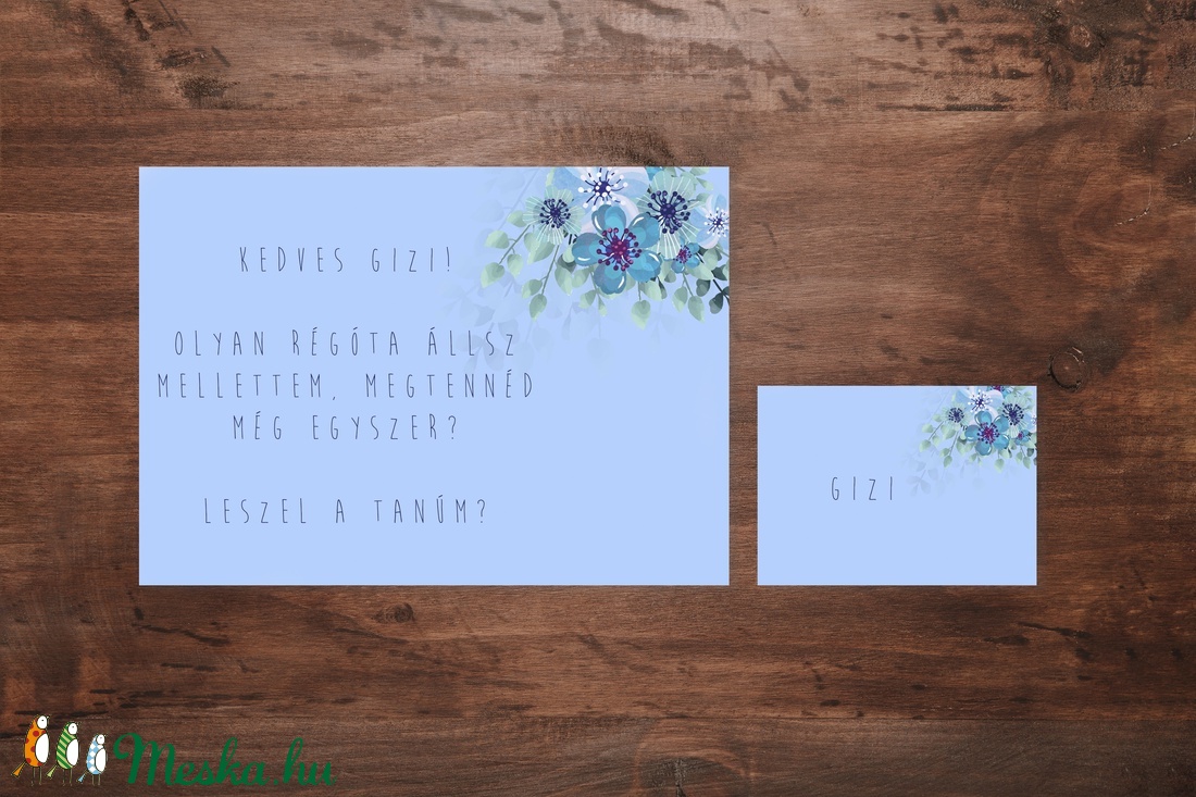 Kék virágos tanúfelkérő kártya, esküvő, dekor, koszorúslány - esküvő - meghívó & kártya - meghívó - Meska.hu