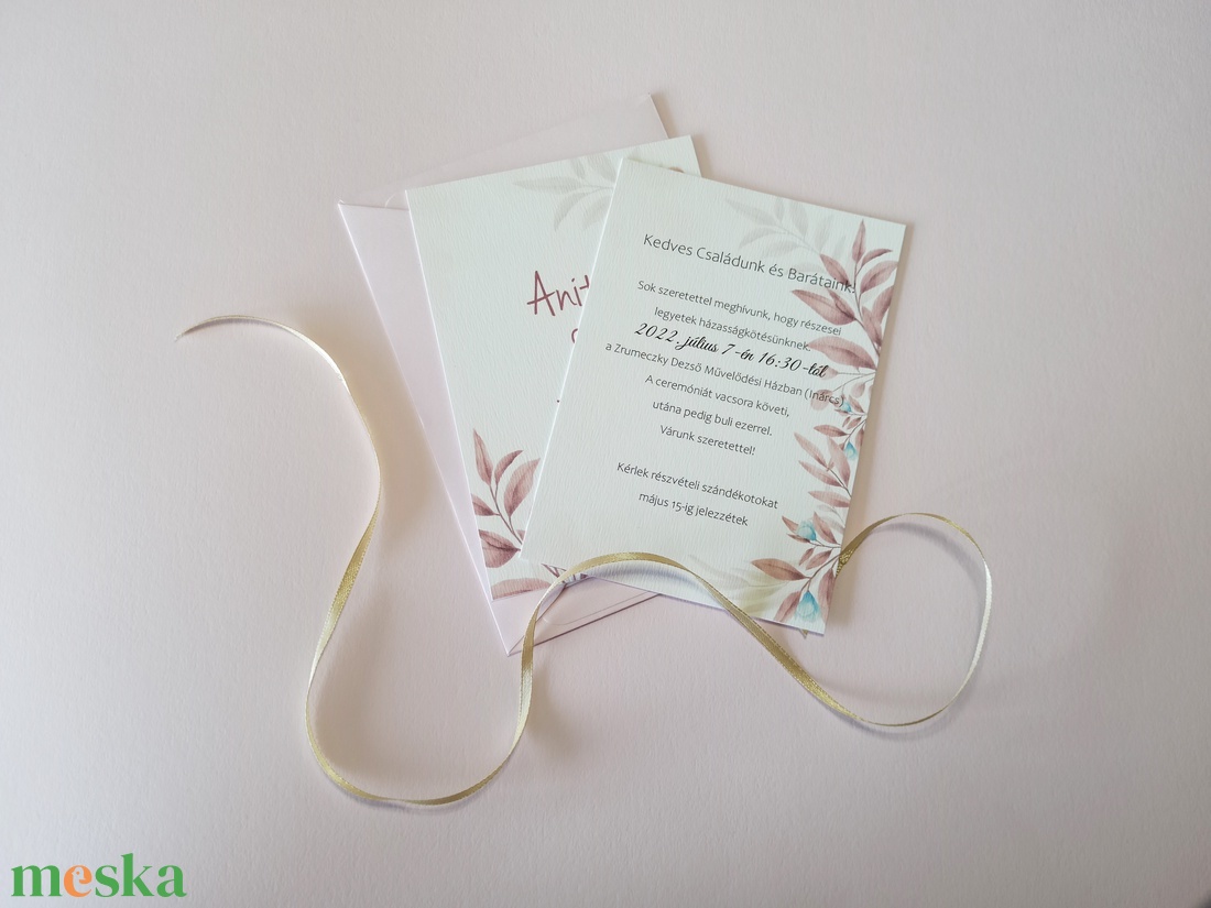 Rosegold leveles esküvői meghívó - esküvő - meghívó & kártya - meghívó - Meska.hu