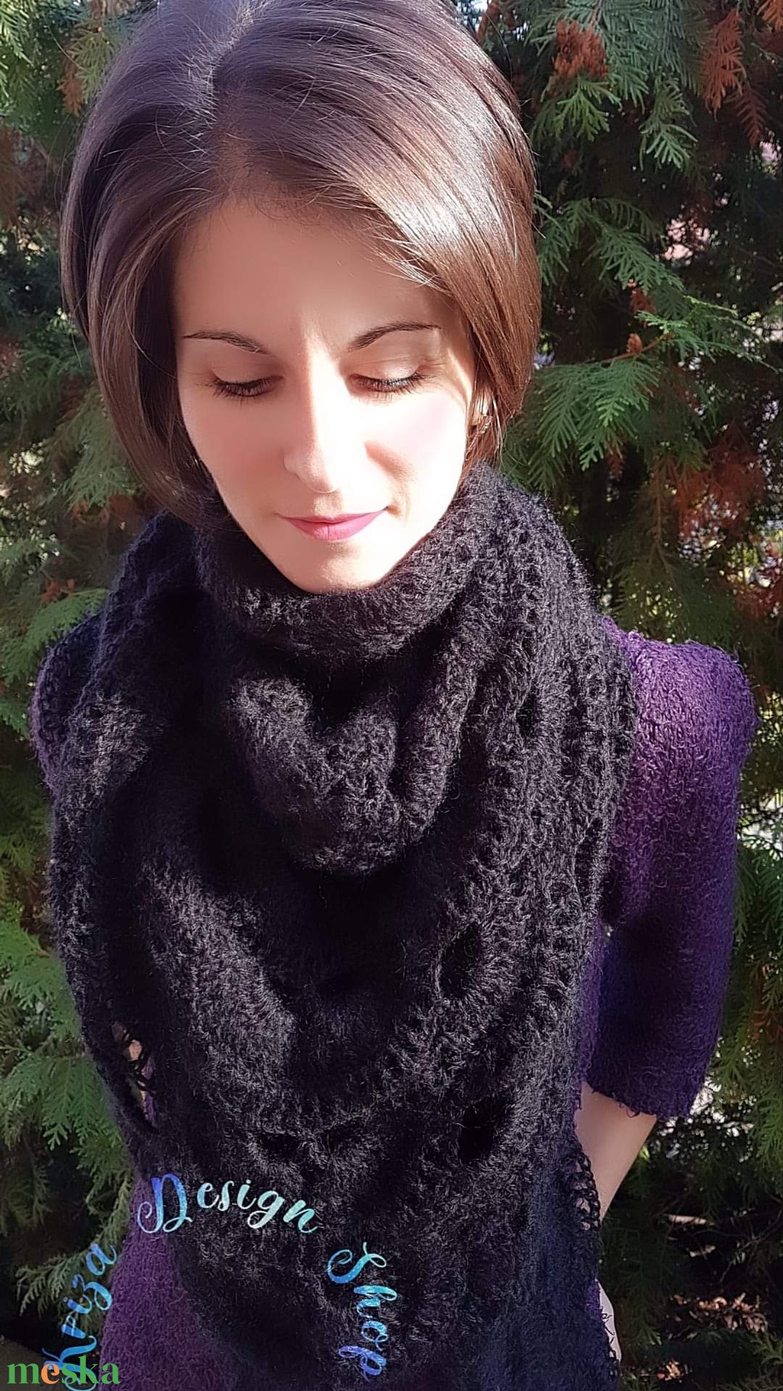 Kézműves horgolt csipke kendő - Pure Black Shawl - ruha & divat - sál, sapka, kendő - vállkendő - Meska.hu
