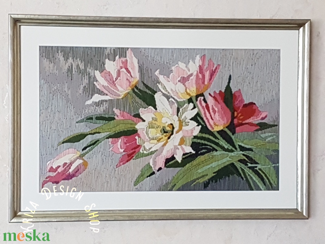 Kézzel hímzett virágcsendélet falikép - Tulipánok - művészet - textilkép - egyéb - Meska.hu Kézzel hímzett virágcsendélet falikép - Tulipánok - művészet - textilkép - egyéb - Meska.hu