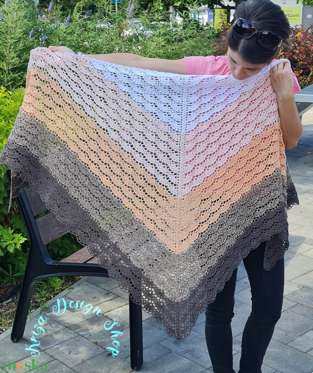 Kézműves horgolt csipke kendő - Gaia shawl 1. - ruha & divat - sál, sapka, kendő - vállkendő - Meska.hu