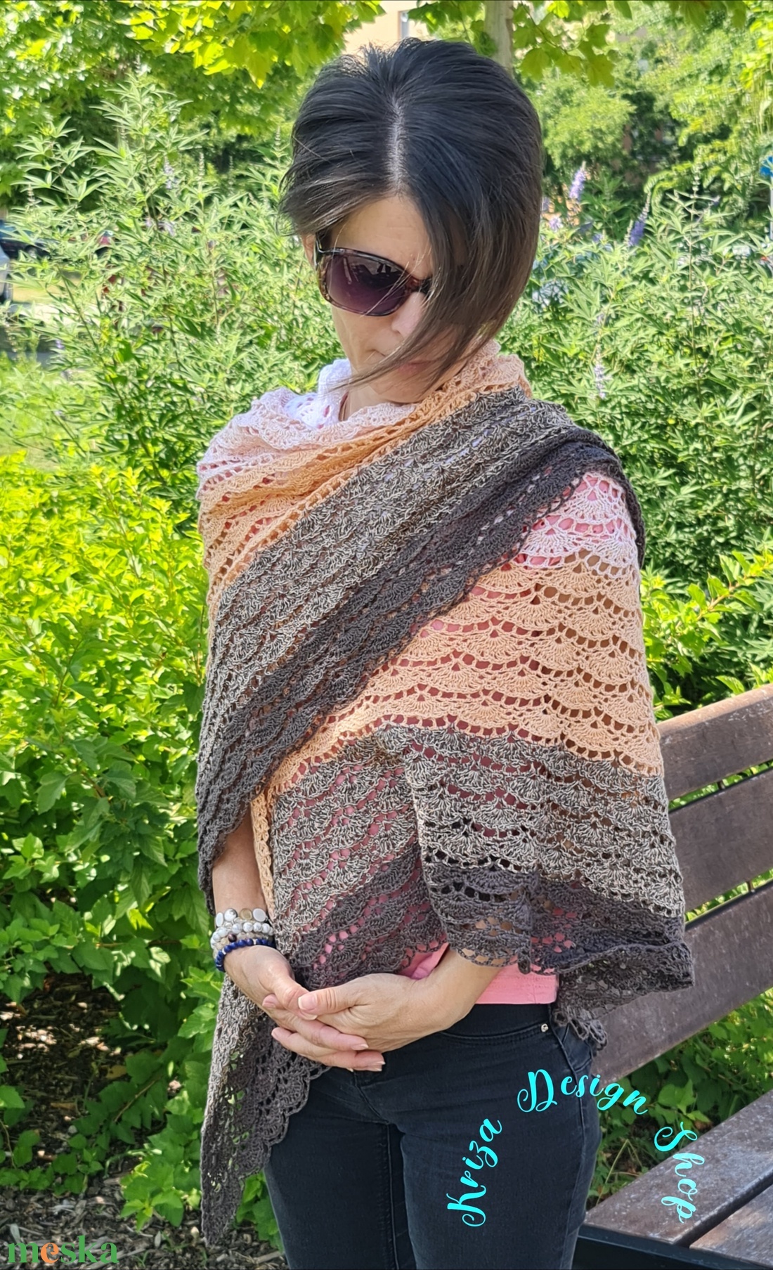 Kézműves horgolt csipke kendő - Gaia shawl 1. - ruha & divat - sál, sapka, kendő - vállkendő - Meska.hu