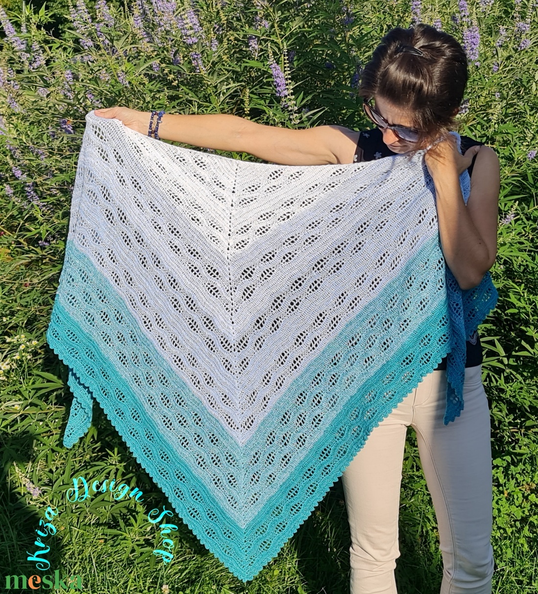 Kézműves horgolt csipke kendő - Calypso shawl - ruha & divat - sál, sapka, kendő - vállkendő - Meska.hu