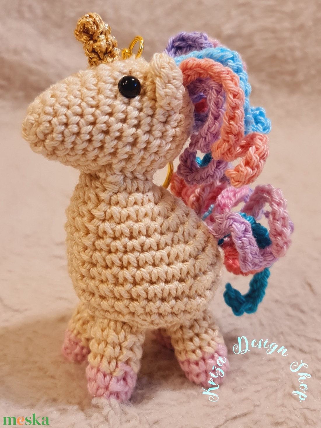 Kézműves horgolt kabalafigurás kulcstartó - Mini unikornis (Penny) - játék & sport - plüssállat & játékfigura - unikornis - Meska.hu
