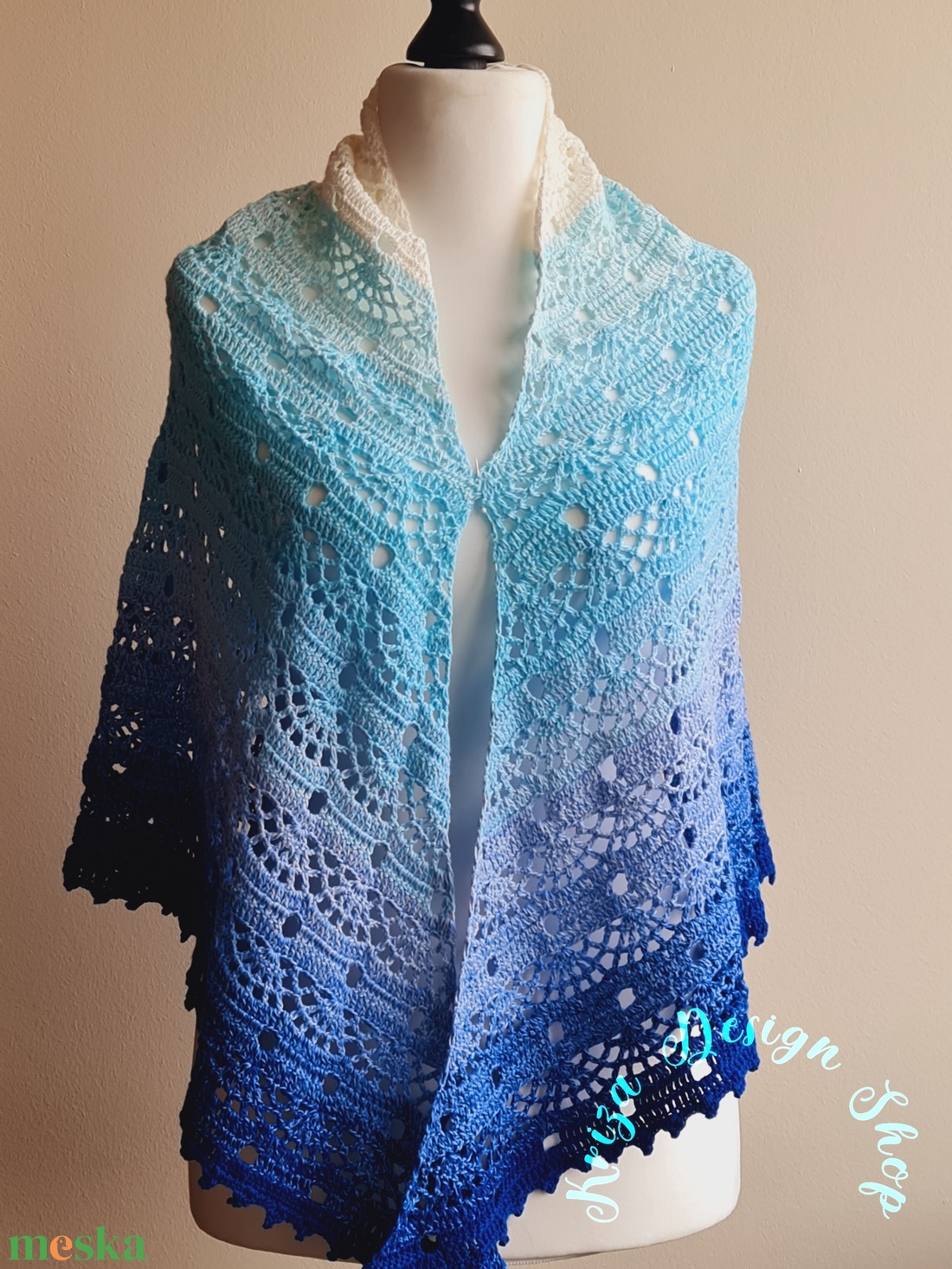 Kézműves horgolt csipke kendő - Ocean shawl - ruha & divat - sál, sapka, kendő - vállkendő - Meska.hu