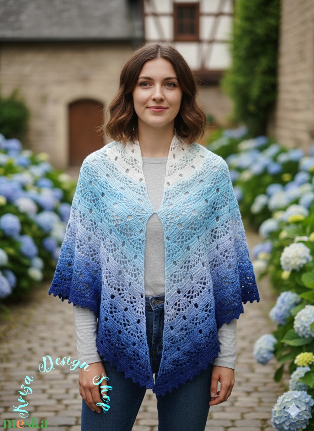 Kézműves horgolt csipke kendő - Ocean shawl - ruha & divat - sál, sapka, kendő - vállkendő - Meska.hu