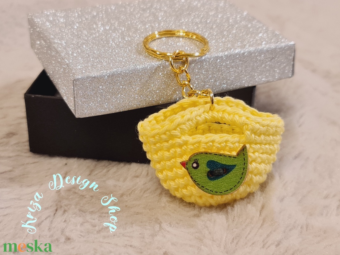 Kézműves horgolt  kulcstartó - Shopping bag (Zöld madárkás)  - táska & tok - kulcstartó & táskadísz - kulcstartó - Meska.hu
