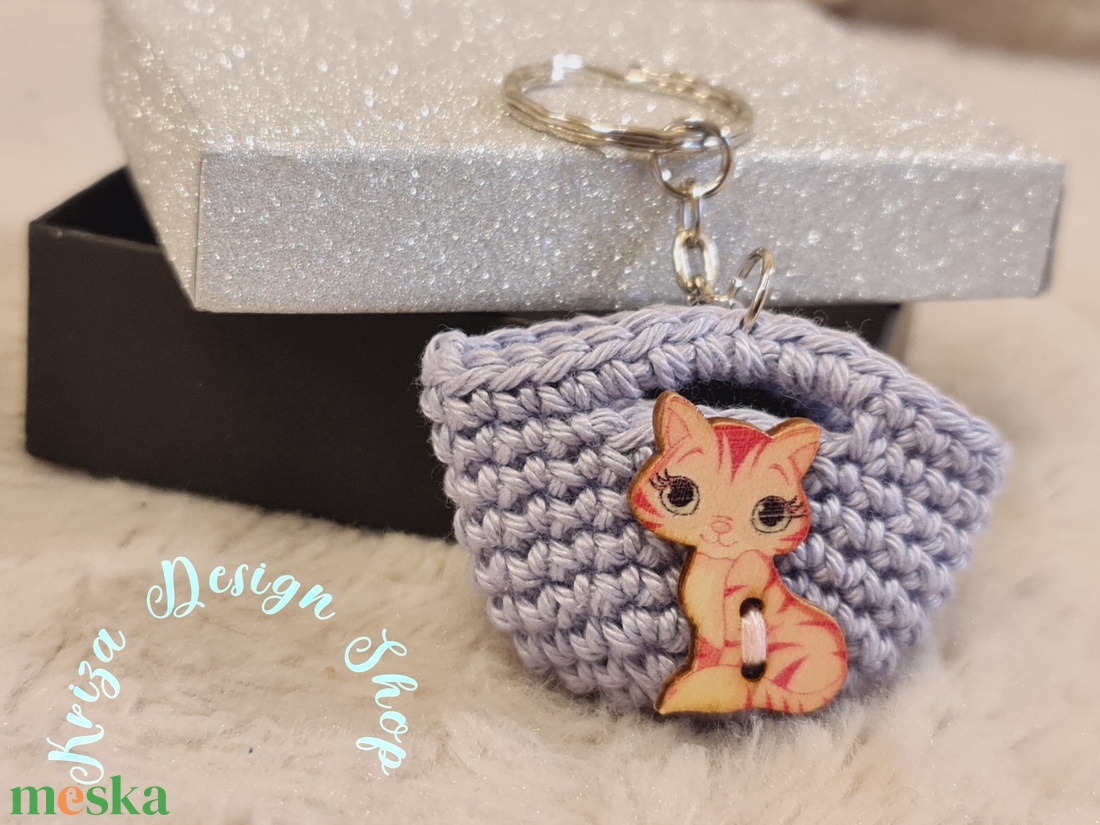 Kézműves horgolt  kulcstartó - Shopping bag (Rózsaszín kiscicás)  - táska & tok - kulcstartó & táskadísz - kulcstartó - Meska.hu