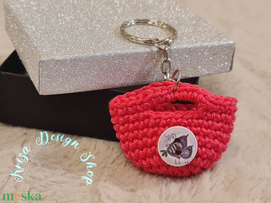Kézműves horgolt  kulcstartó - Shopping bag (Lila madárkás)  - táska & tok - kulcstartó & táskadísz - kulcstartó - Meska.hu