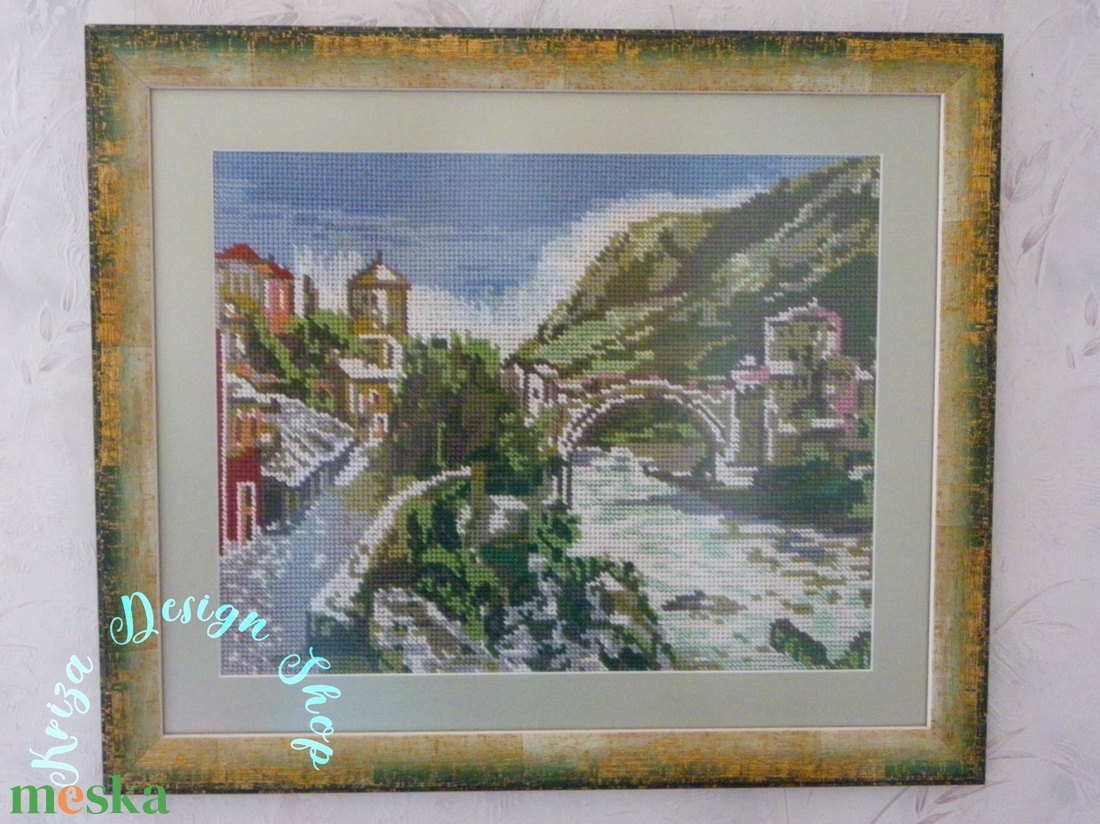Kézzel hímzett gobelin kép - Mostari híd - művészet - textilkép - gobelin - Meska.hu
