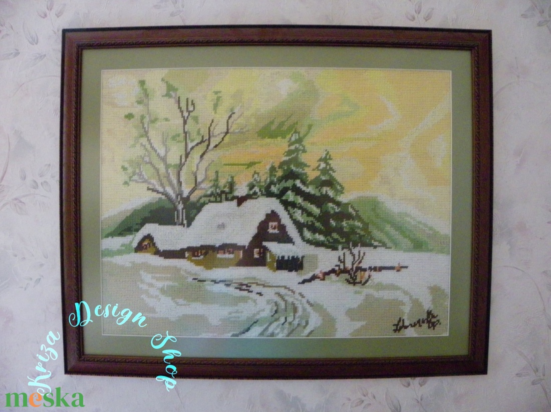 Kézzel hímzett gobelin kép - Tél a Hargitán tájkép - művészet - textilkép - gobelin - Meska.hu