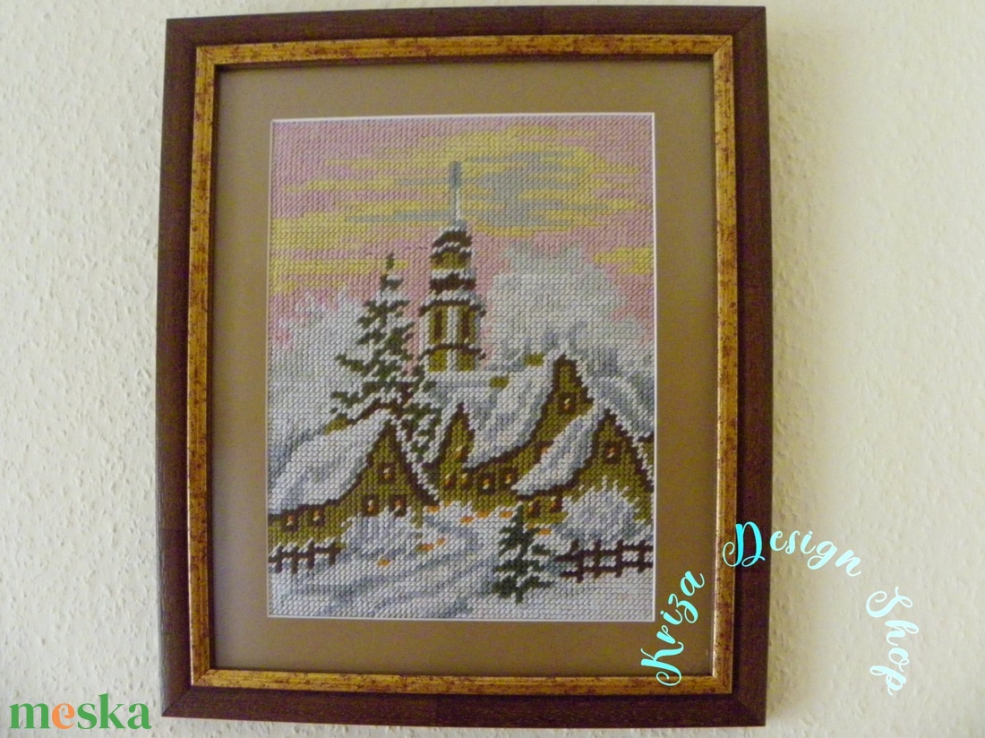 Kézzel hímzett gobelin kép - Behavazott templom - művészet - textilkép - gobelin - Meska.hu