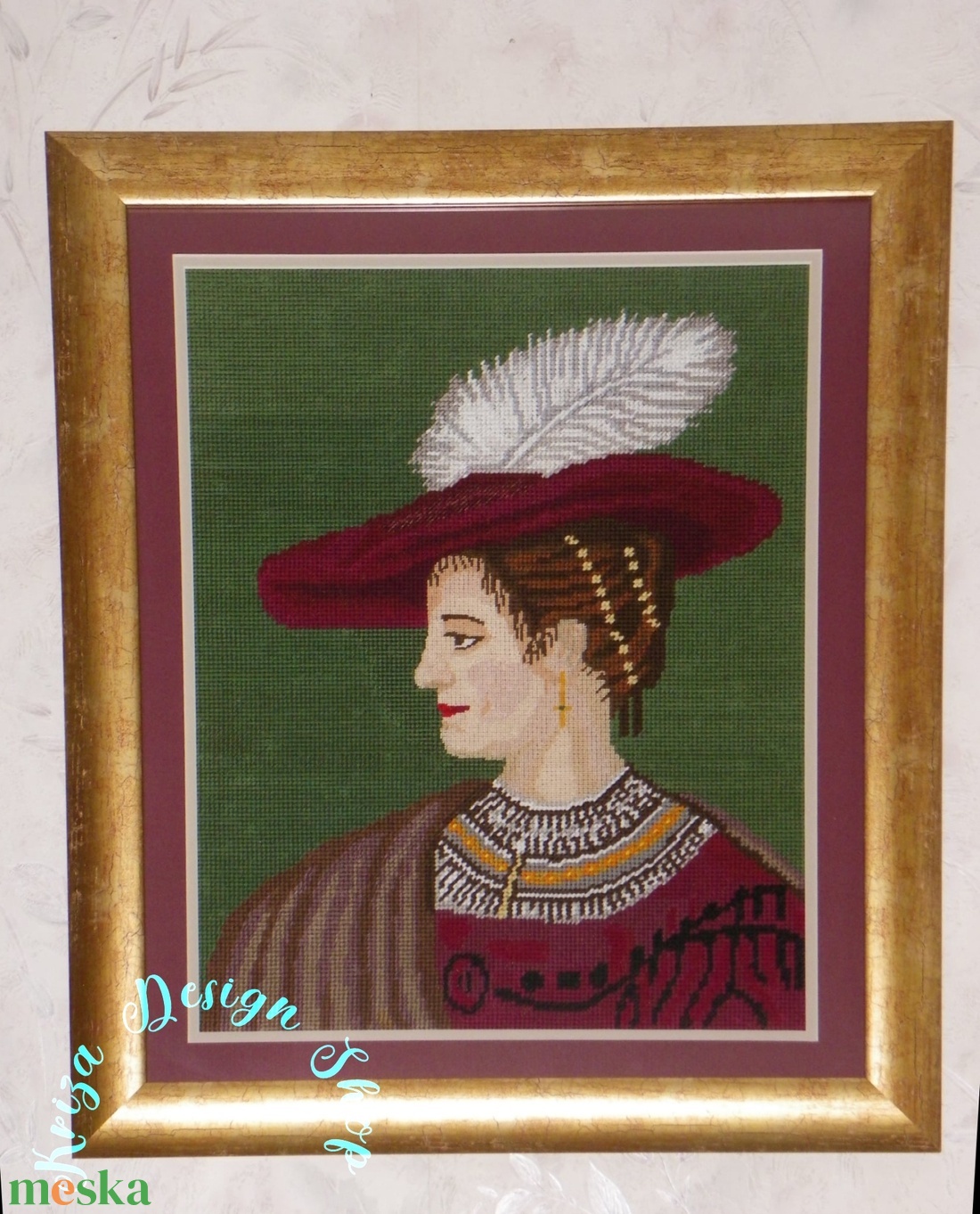 Kézzel hímzett gobelin kép - Saskia portréja - művészet - textilkép - gobelin - Meska.hu