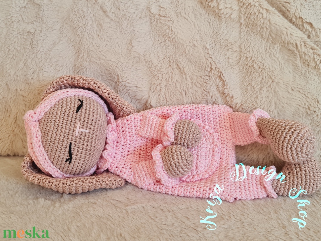 Kézműves horgolt alvó nyuszis nyunyóka -  Sleep with me collection (Mia) - baba - mama - baba játékok - szundikendő, alvóka - Meska.hu