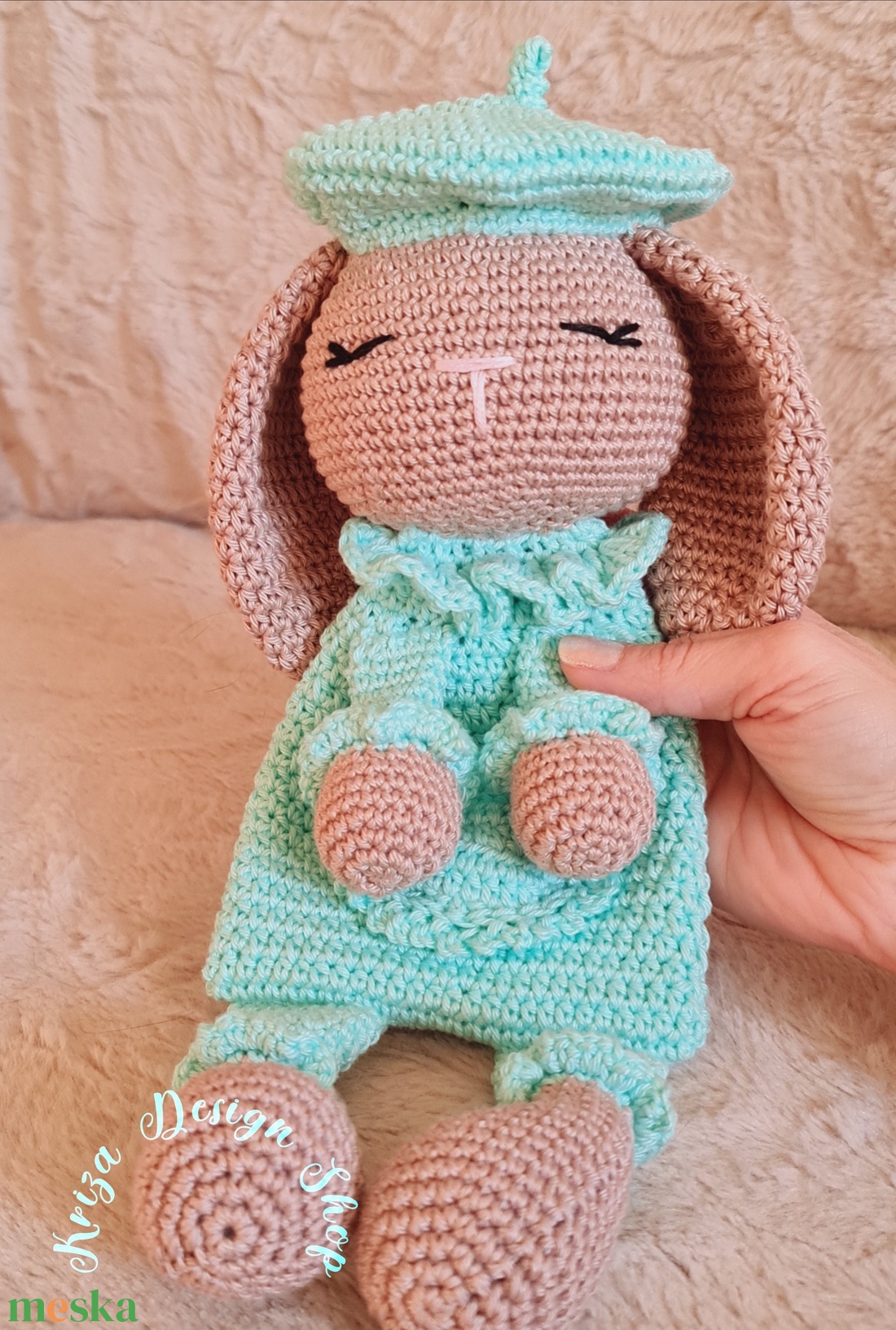 Kézműves horgolt alvó nyuszis nyunyóka -  Sleep with me collection (Marcell) - baba - mama - baba játékok - szundikendő, alvóka - Meska.hu