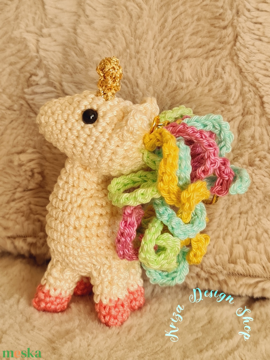 Kézműves horgolt kabalafigurás kulcstartó - Mini unikornis (Dália) - játék & sport - plüssállat & játékfigura - unikornis - Meska.hu