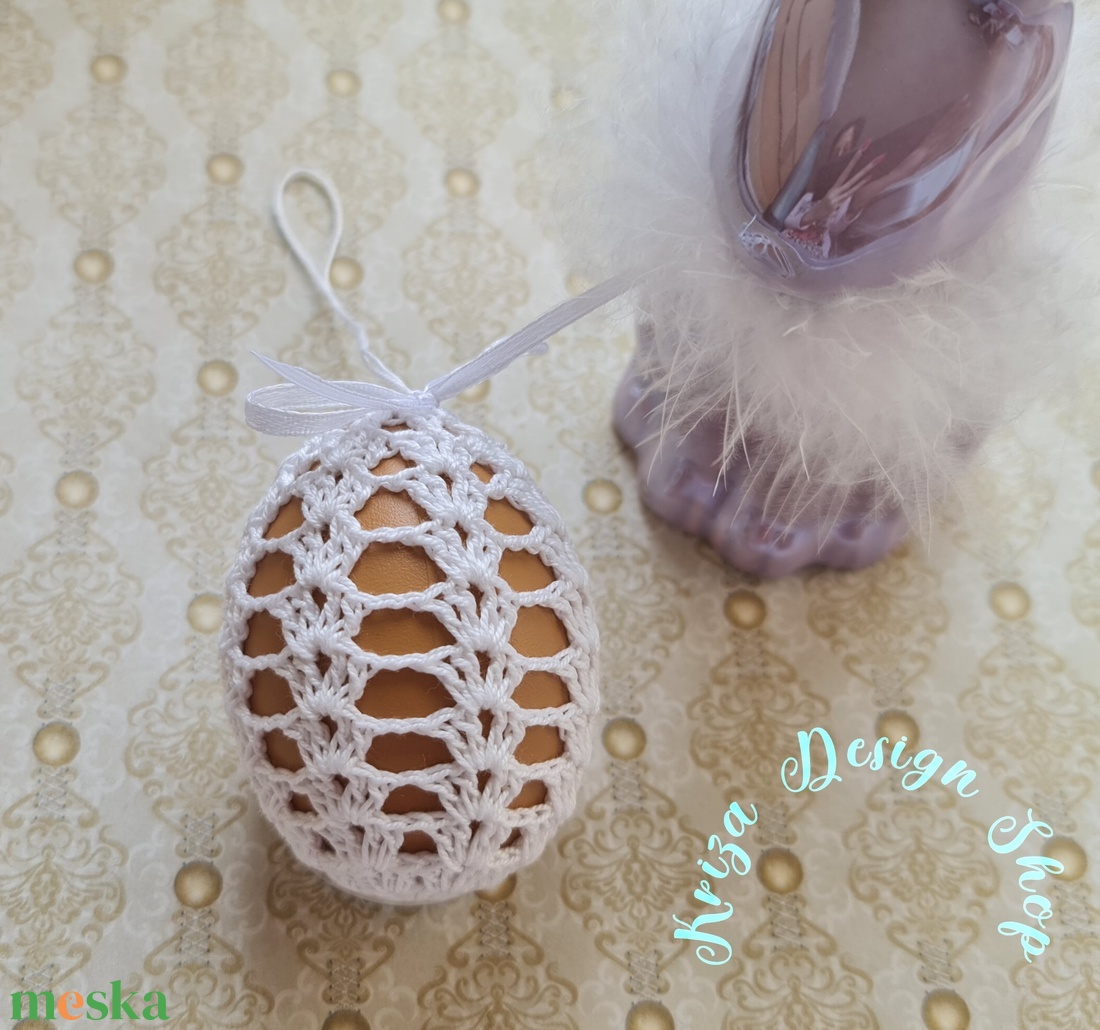 Kézműves húsvéti tojás horgolt csipke díszítéssel (26-1.) - ünnepi díszek, dekorációk - húsvéti díszek és dekorációk - húsvéti tojás, hímestojás - Meska.hu