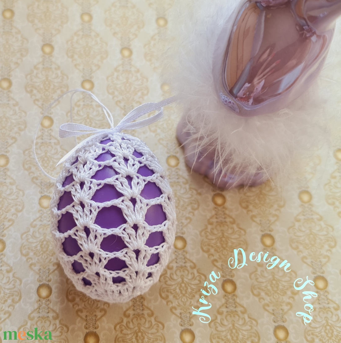 Kézműves húsvéti tojás horgolt csipke díszítéssel (26-2.) - ünnepi díszek, dekorációk - húsvéti díszek és dekorációk - húsvéti tojás, hímestojás - Meska.hu
