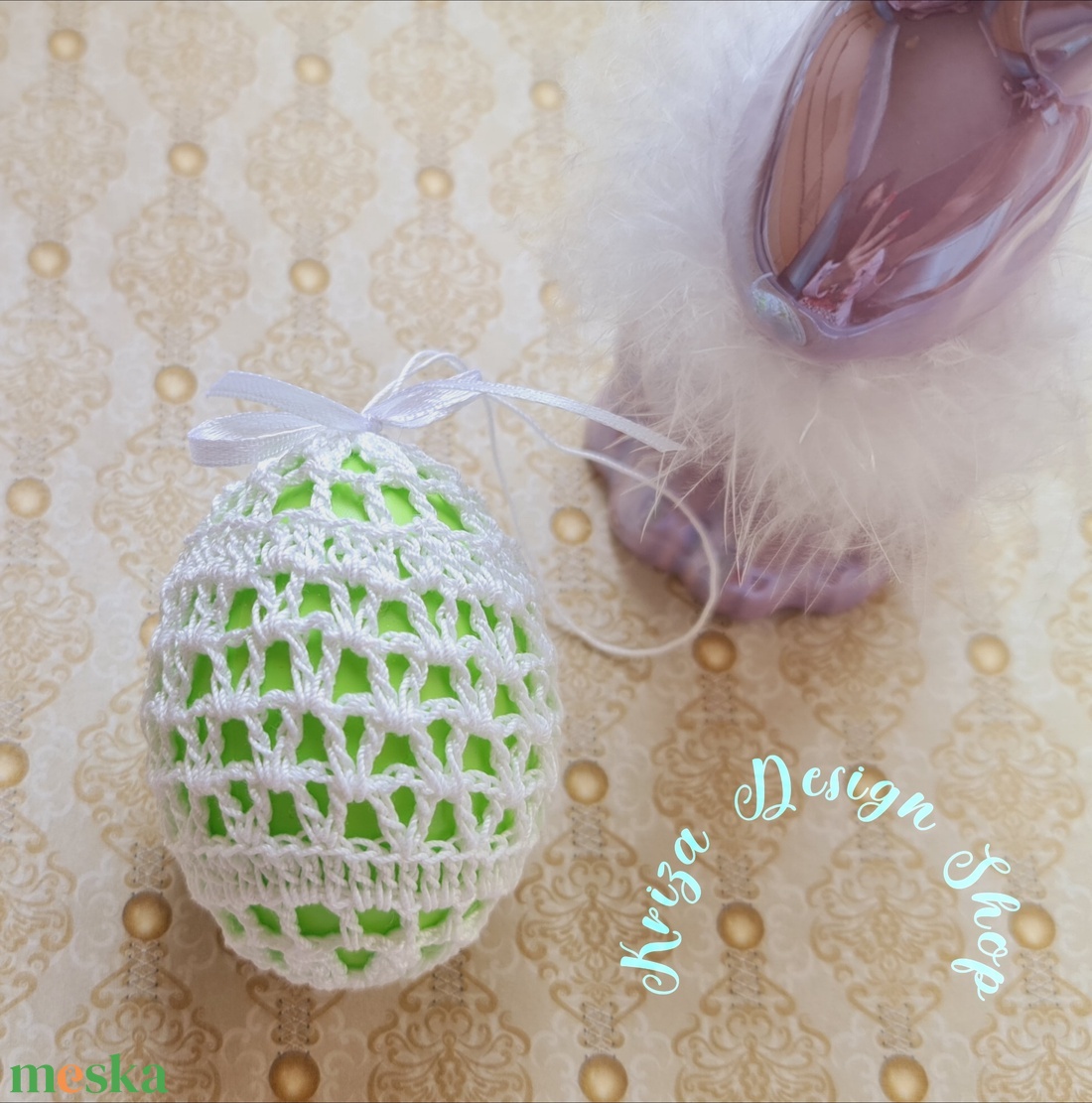 Kézműves húsvéti tojás horgolt csipke díszítéssel (26-3.) - ünnepi díszek, dekorációk - húsvéti díszek és dekorációk - húsvéti tojás, hímestojás - Meska.hu