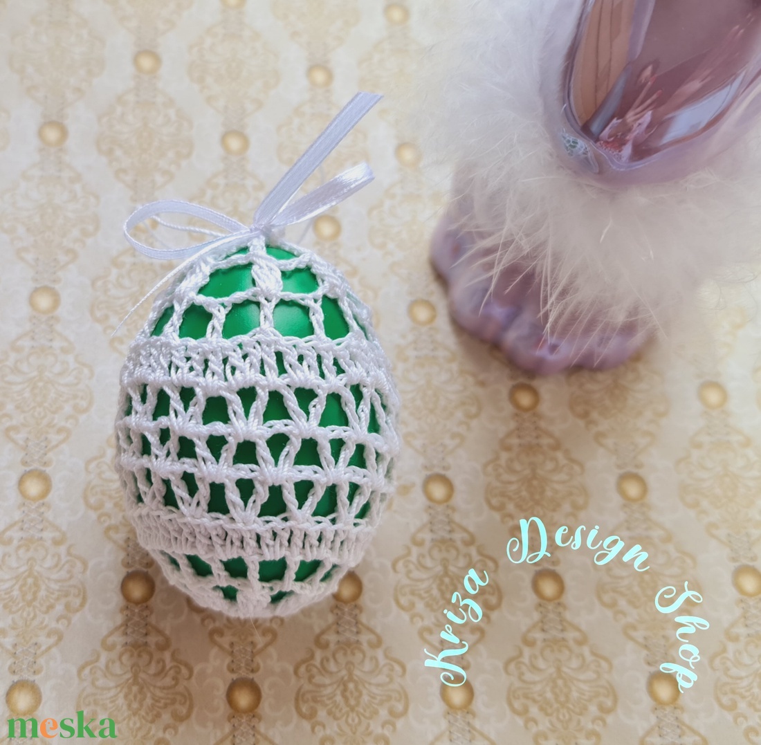 Kézműves húsvéti tojás horgolt csipke díszítéssel (26-4.) - ünnepi díszek, dekorációk - húsvéti díszek és dekorációk - húsvéti tojás, hímestojás - Meska.hu