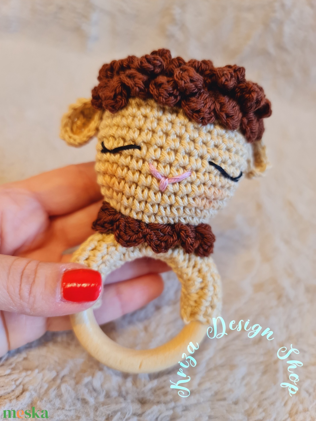 Kézműves horgolt kabala figurás csörgő rágóka (Bárányos) 1. - baba - mama - baba játékok - csörgő - Meska.hu
