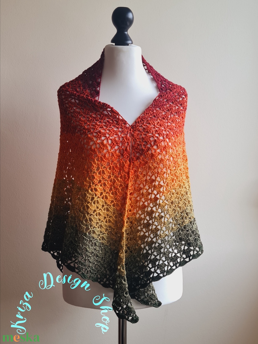 Kézműves horgolt csipke kendő - Autumn leaf shawl - ruha & divat - sál, sapka, kendő - vállkendő - Meska.hu