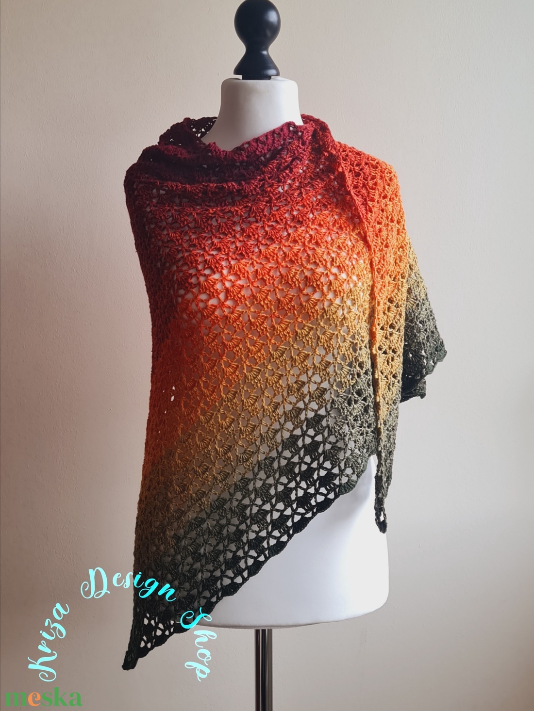 Kézműves horgolt csipke kendő - Autumn leaf shawl - ruha & divat - sál, sapka, kendő - vállkendő - Meska.hu