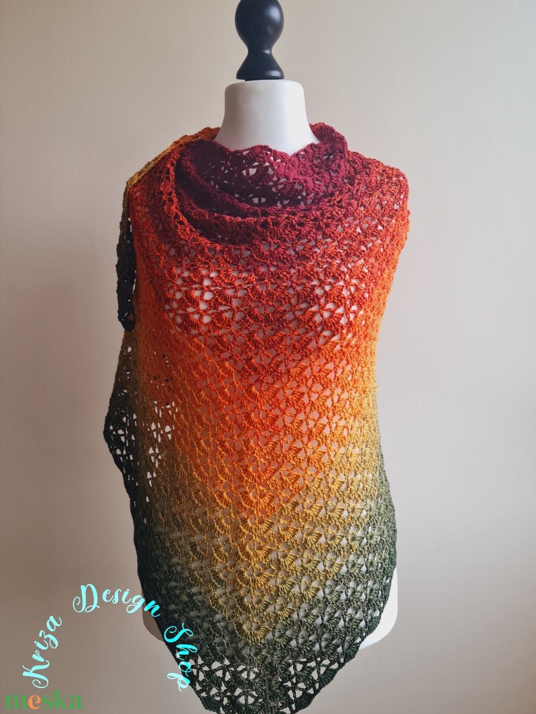 Kézműves horgolt csipke kendő - Autumn leaf shawl - ruha & divat - sál, sapka, kendő - vállkendő - Meska.hu