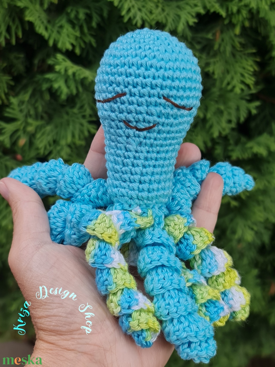 Kézműves horgolt kabalafigura - Polipka (Aqua kék szín) - játék & sport - plüssállat & játékfigura - polip, medúza - Meska.hu