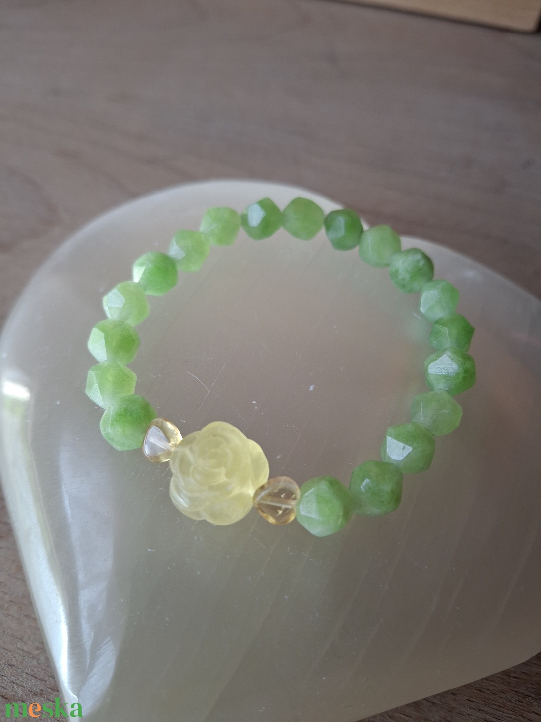 Peridot citrin rózsával  - ékszer - karkötő - ásványkarkötő - Meska.hu