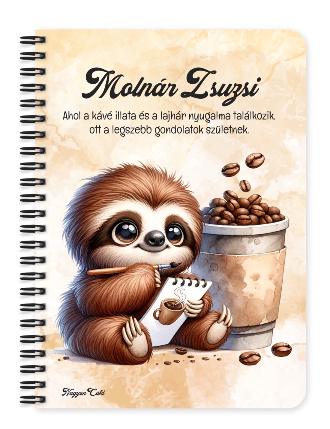 Személyre szabható - Festő kávés lajhár mintás A6-os füzet - otthon & életmód - papír, írószer - jegyzetfüzet & napló - Meska.hu