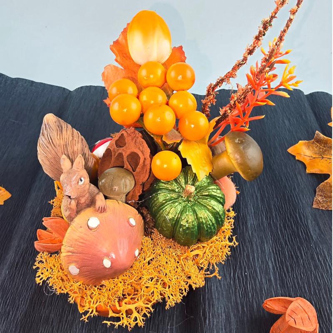 Őszi - mókusos asztaldísz 01 - otthon & életmód - dekoráció - asztal és polc dekoráció - asztaldísz - Meska.hu