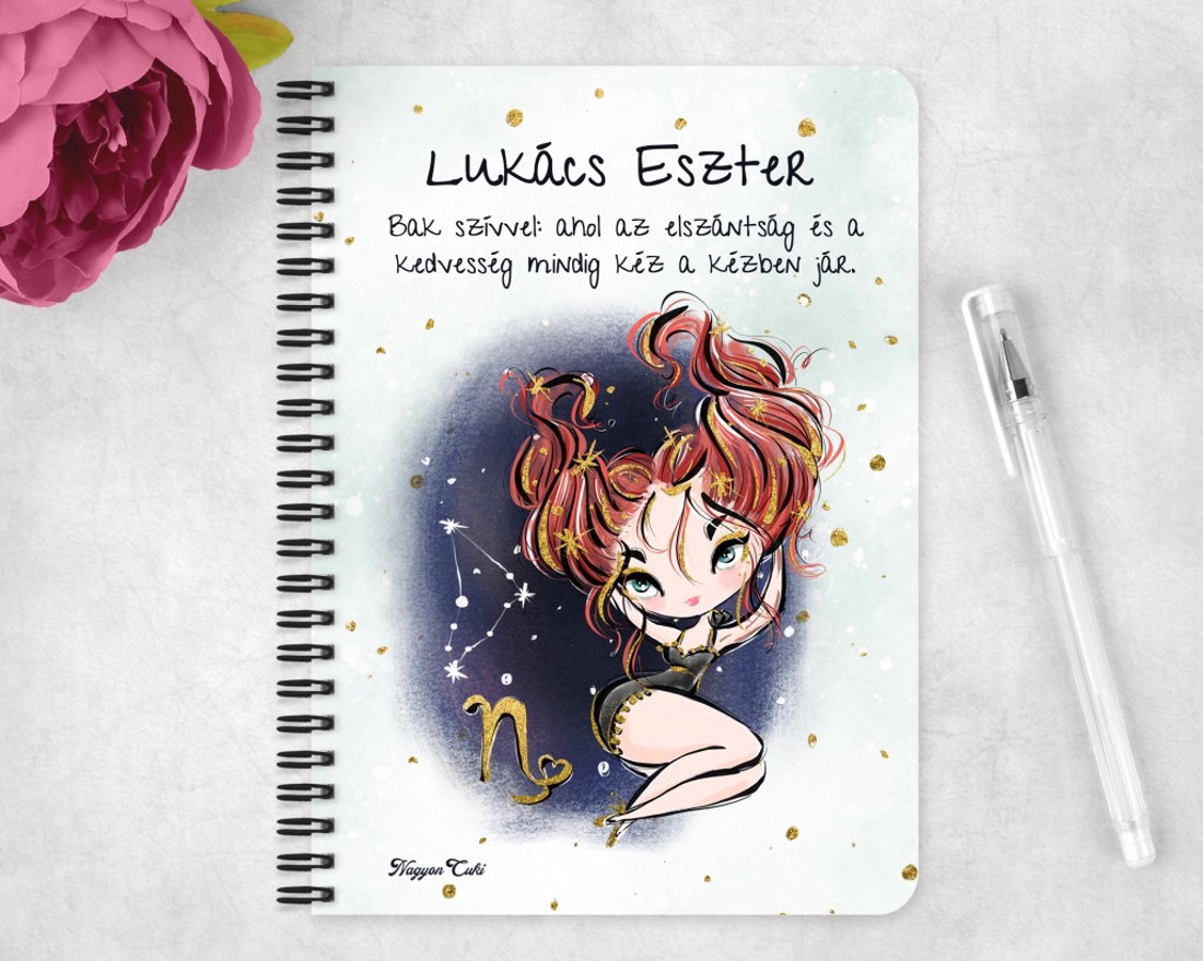Személyre szabható - Vörös hajú Csini Bak lány mintás A5-ös füzet - otthon & életmód - papír, írószer - jegyzetfüzet & napló - Meska.hu