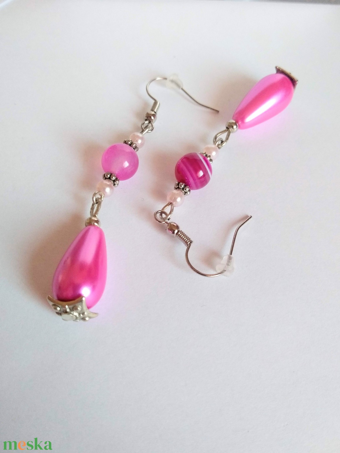 Pink achát gyöngyös fülbevaló - ékszer - fülbevaló - lógó fülbevaló - Meska.hu Pink achát gyöngyös fülbevaló - ékszer - fülbevaló - lógó fülbevaló - Meska.hu