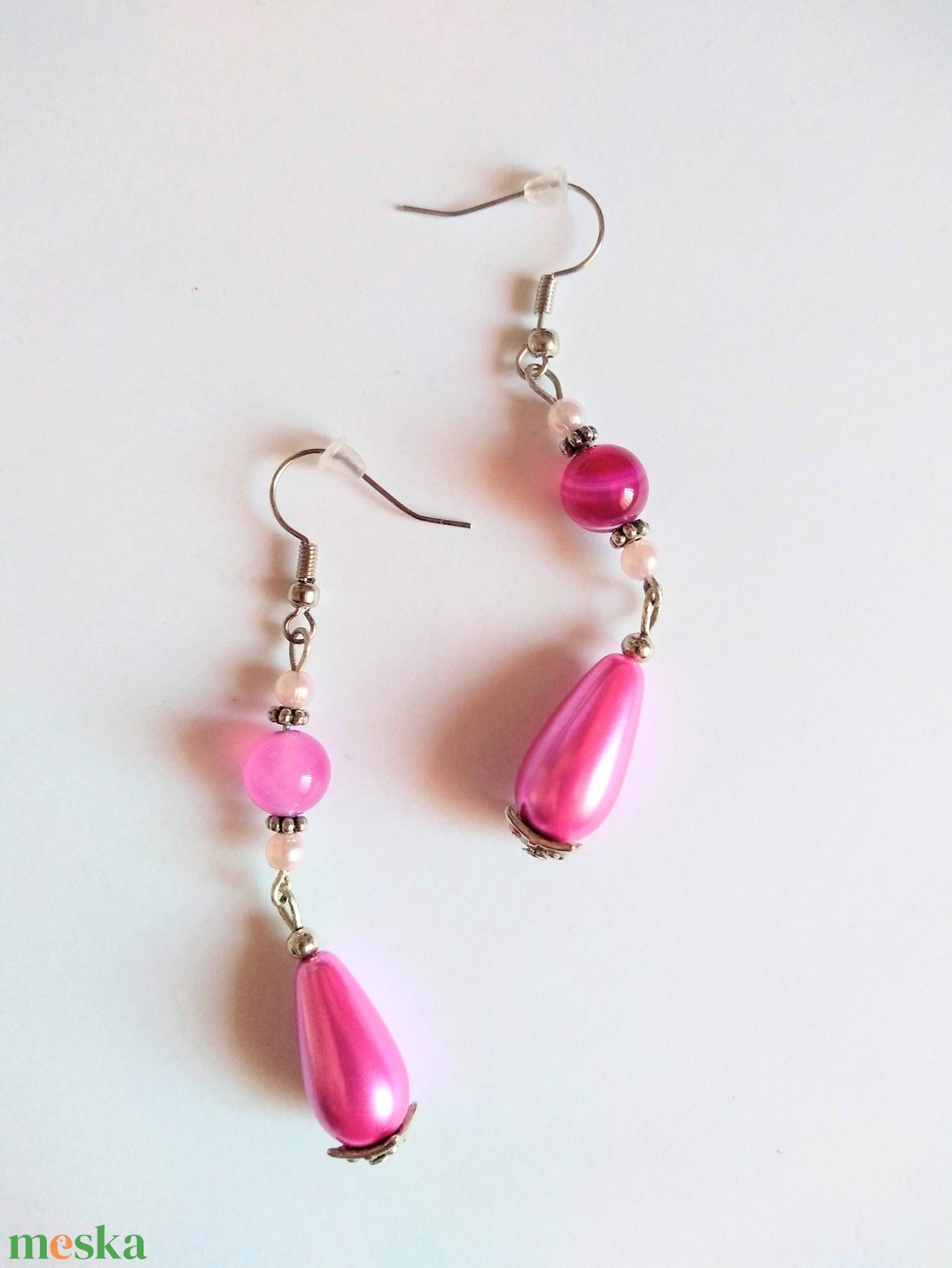 Pink achát gyöngyös fülbevaló - ékszer - fülbevaló - lógó fülbevaló - Meska.hu Pink achát gyöngyös fülbevaló - ékszer - fülbevaló - lógó fülbevaló - Meska.hu
