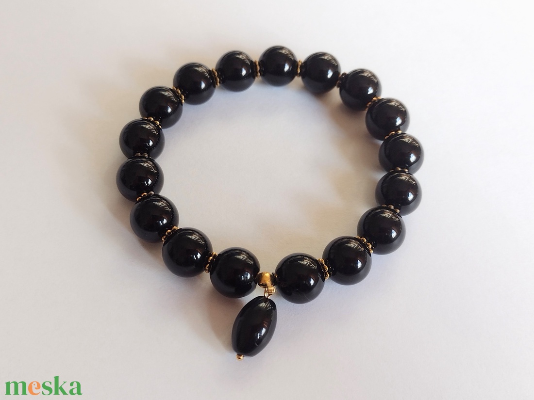 Fekete-arany ónix ásványkarkötő - ékszer - karkötő - gyöngyös karkötő - Meska.hu