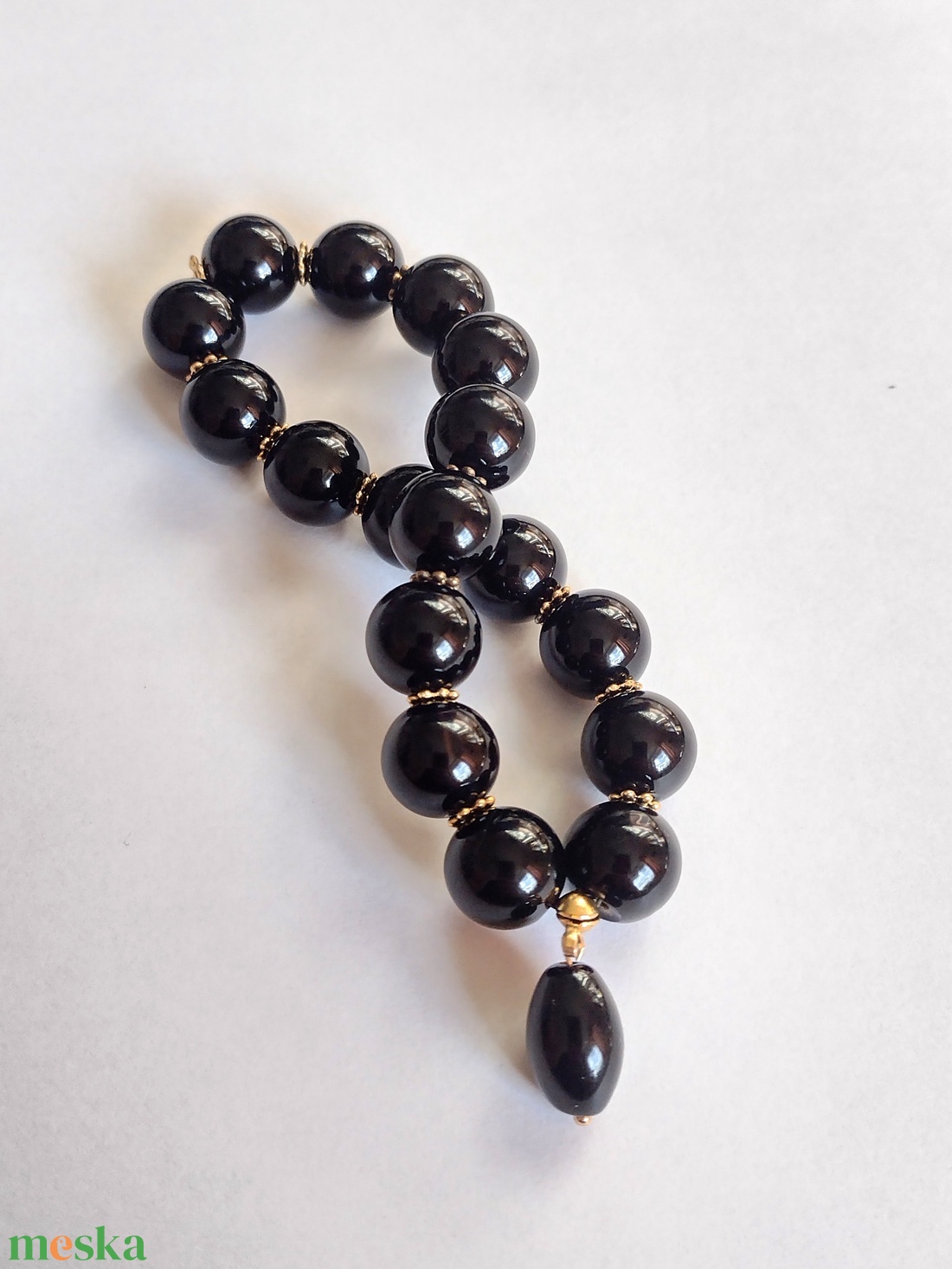 Fekete-arany ónix ásványkarkötő - ékszer - karkötő - gyöngyös karkötő - Meska.hu