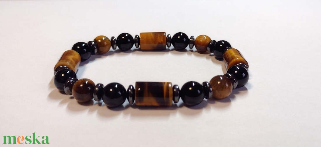 Tigrisszem-achát-hematit ásványkarkötő - ékszer - karkötő - gyöngyös karkötő - Meska.hu