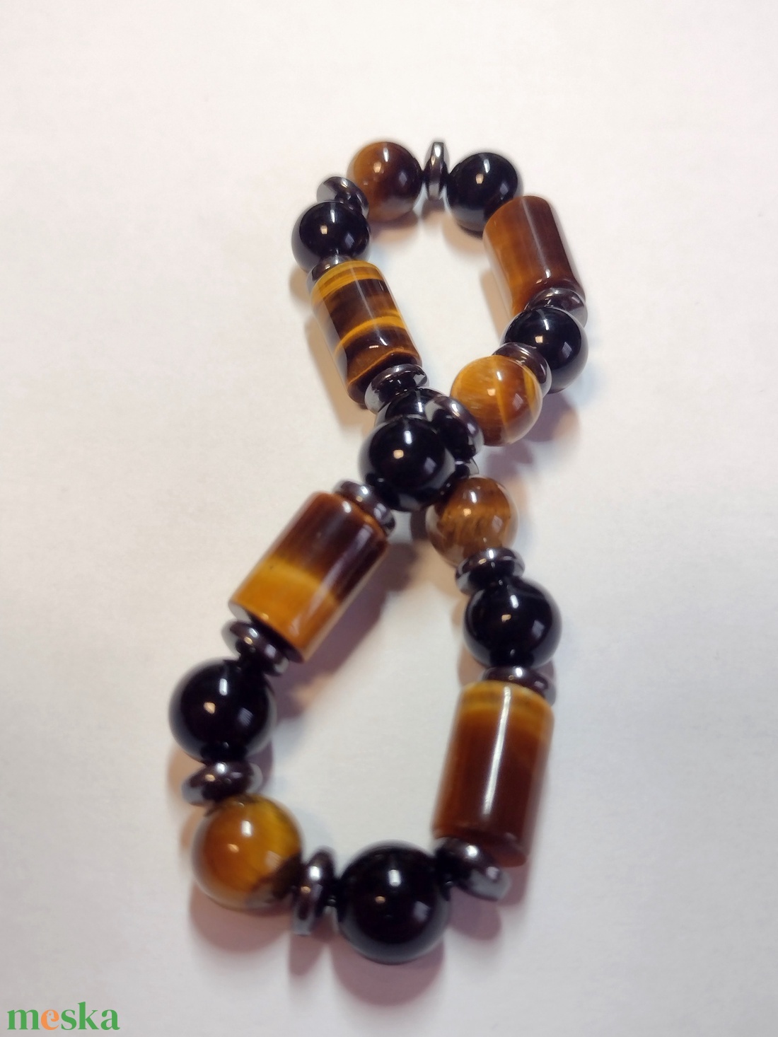Tigrisszem-achát-hematit ásványkarkötő - ékszer - karkötő - gyöngyös karkötő - Meska.hu