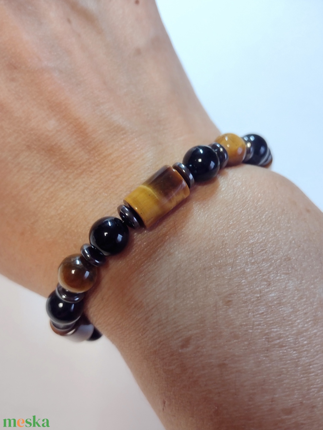 Tigrisszem-achát-hematit ásványkarkötő - ékszer - karkötő - gyöngyös karkötő - Meska.hu