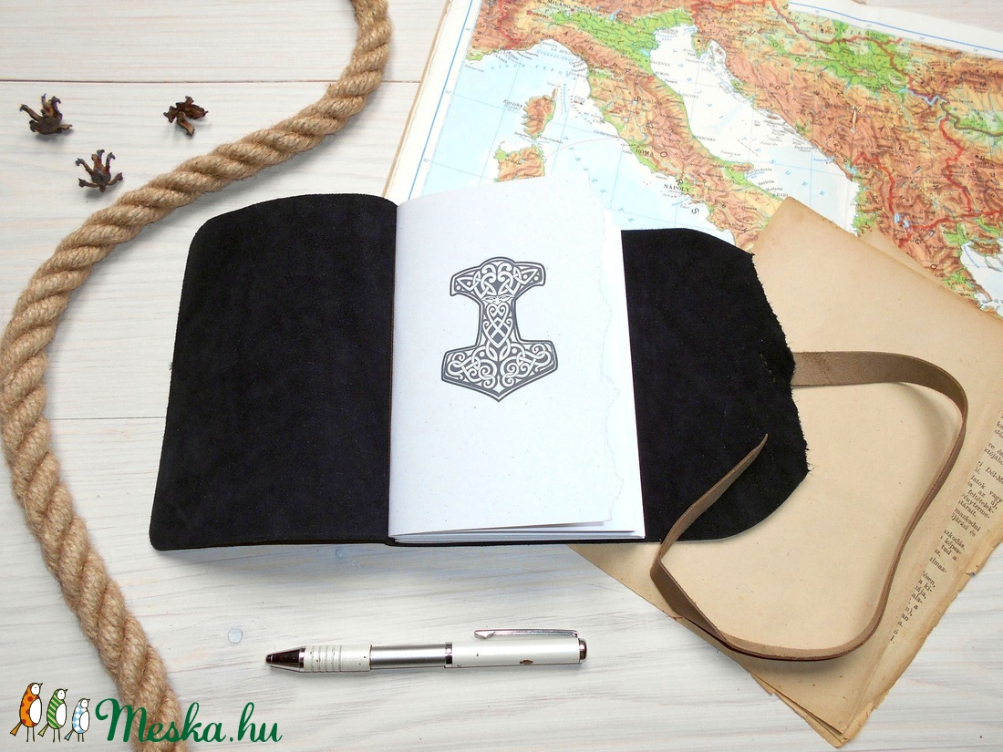 ' Mjölnir - THOR Kalapácsa ' Antik Bőr Napló A6 - Szimbólummal - Tépett első lappal -  - Meska.hu