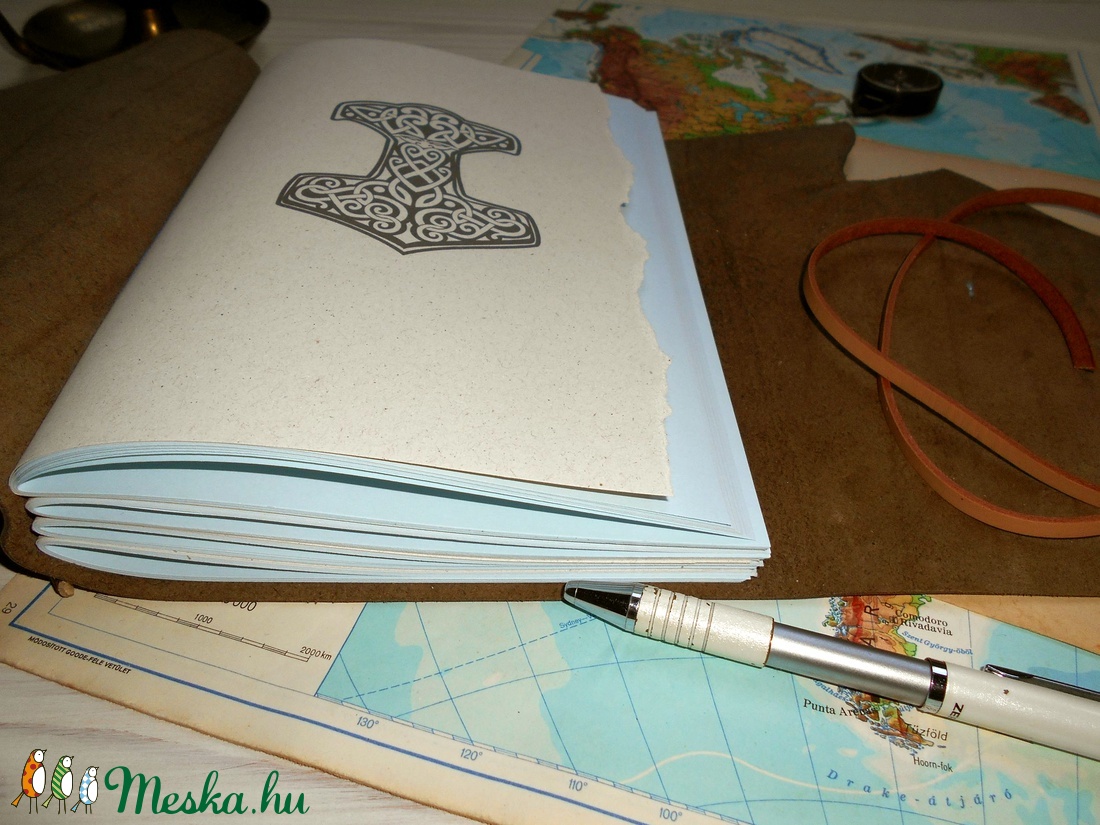 ' Mjölnir - THOR Kalapácsa ' Antik Bőr Napló A5 - Szimbólummal - Tépett első lappal -  - Meska.hu