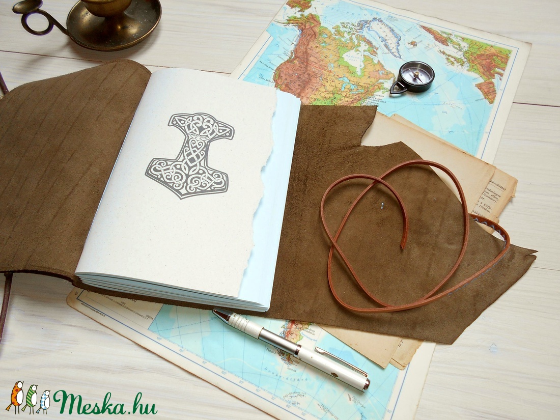 ' Mjölnir - THOR Kalapácsa ' Antik Bőr Napló A5 - Szimbólummal - Tépett első lappal -  - Meska.hu