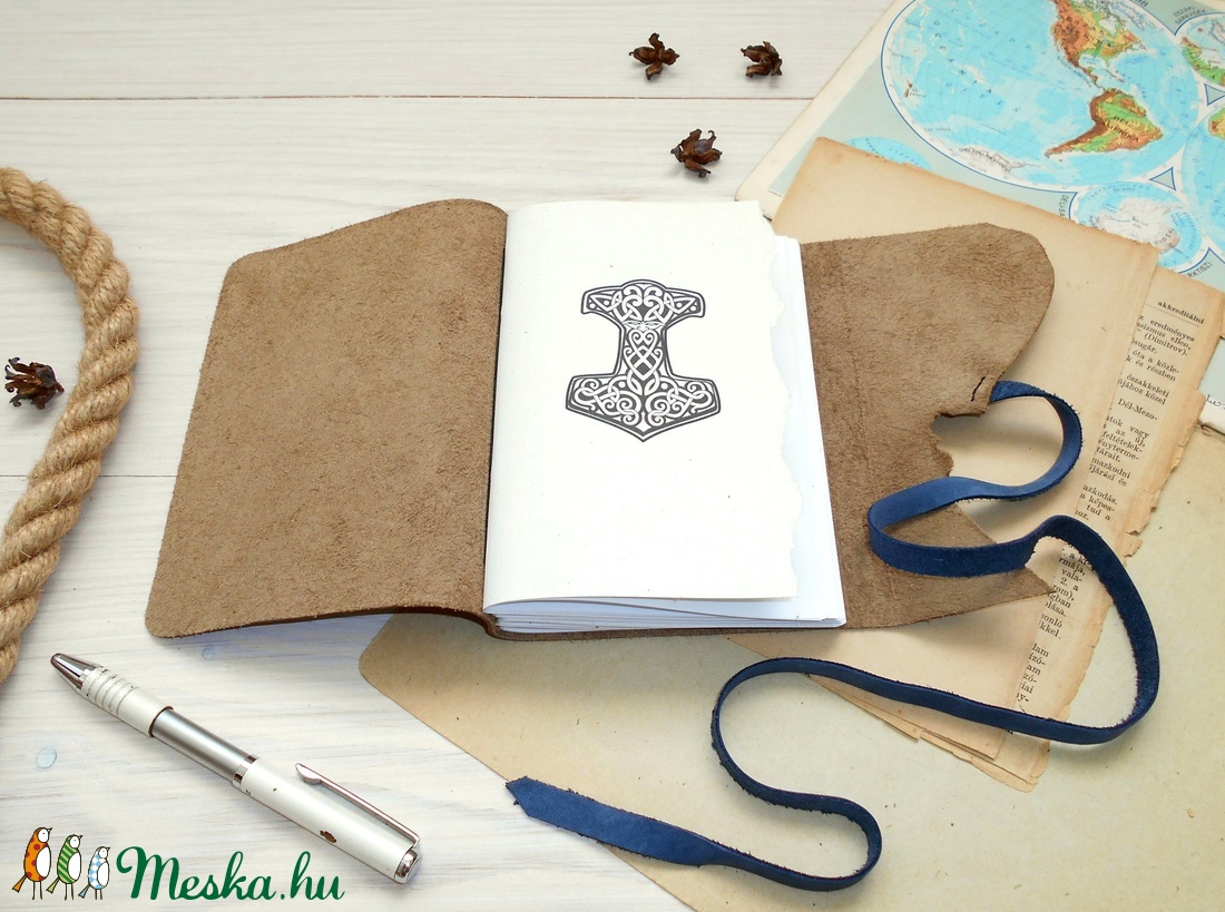 ' Mjölnir - THOR Kalapácsa ' Antik VALÓDI BŐR Napló A6 - Szimbólummal - Tépett első lappal - otthon & életmód - papír, írószer - jegyzetfüzet & napló - Meska.hu
