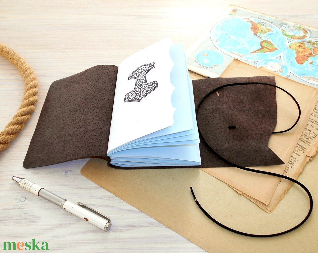 ' Mjölnir - THOR Kalapácsa ' Antik VALÓDI BŐR Napló A6 - Szimbólummal - Tépett első lappal - otthon & életmód - papír, írószer - jegyzetfüzet & napló - Meska.hu